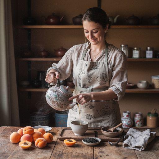 Friss sárgabarack és tea aromák harmonikus egyensúlya, amely a pohárban csillog.